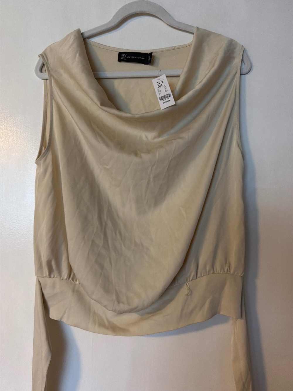 NY&C Women’s Beige Cowl Neck Sleeveless Top – Size Medium